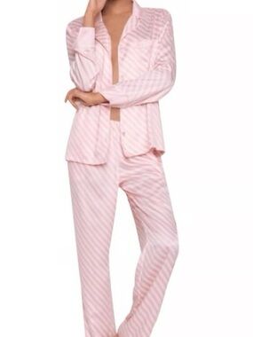 Victoria's Secret Satin Afterhours Pajama Set Classic Iconic Pink Stripe Size M